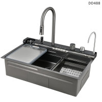 Πολυτελής νεροχύτης κουζίνας πολλαπλών λειτουργιών με καταρράκτη και οθόνη σε μαύρο χρώμα - DD488 - Sellzone.bg Πολυτελής νεροχύτης κουζίνας πολλαπλών λειτουργιών με καταρράκτη και οθόνη σε μαύρο χρώμα - DD488